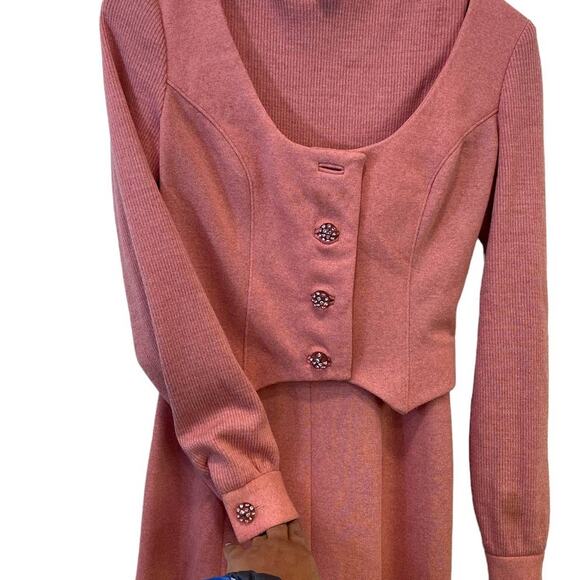 VTG Alfred Werber Pink Sweater  Dress and Blazer Small Lucite Buttons - Picture 7 of 9
